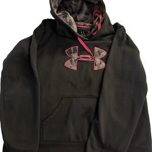 Under Armour Storm Hoodie Womens XL Black Pink Semi Fitted Fleece UA Long Sleeve